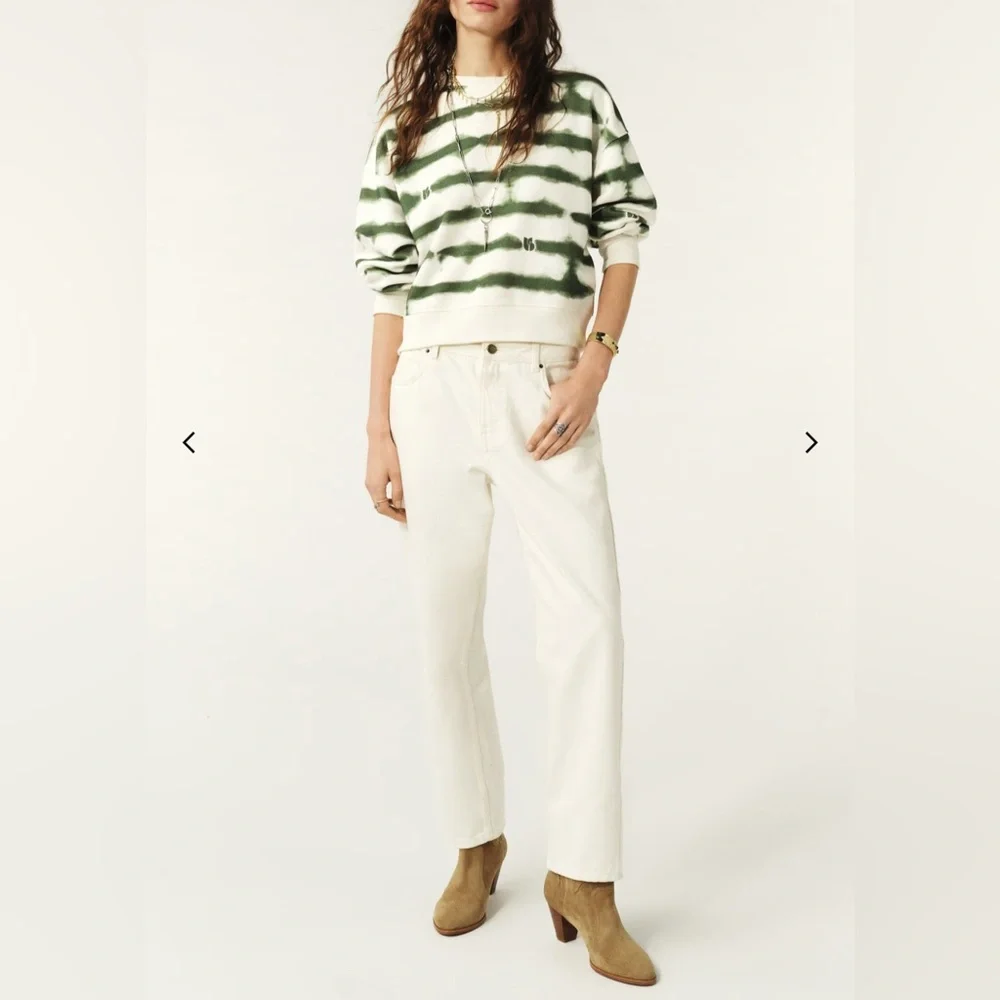 ba&sh Women's Sailor style sweatshirt sete green 100% organic cotton crop top S - Picture 3 of 11